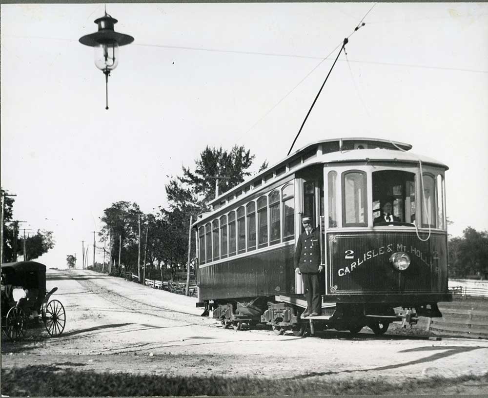 Carlisle and Mt. Holly trolley standing near Hanover and Ridge streets.