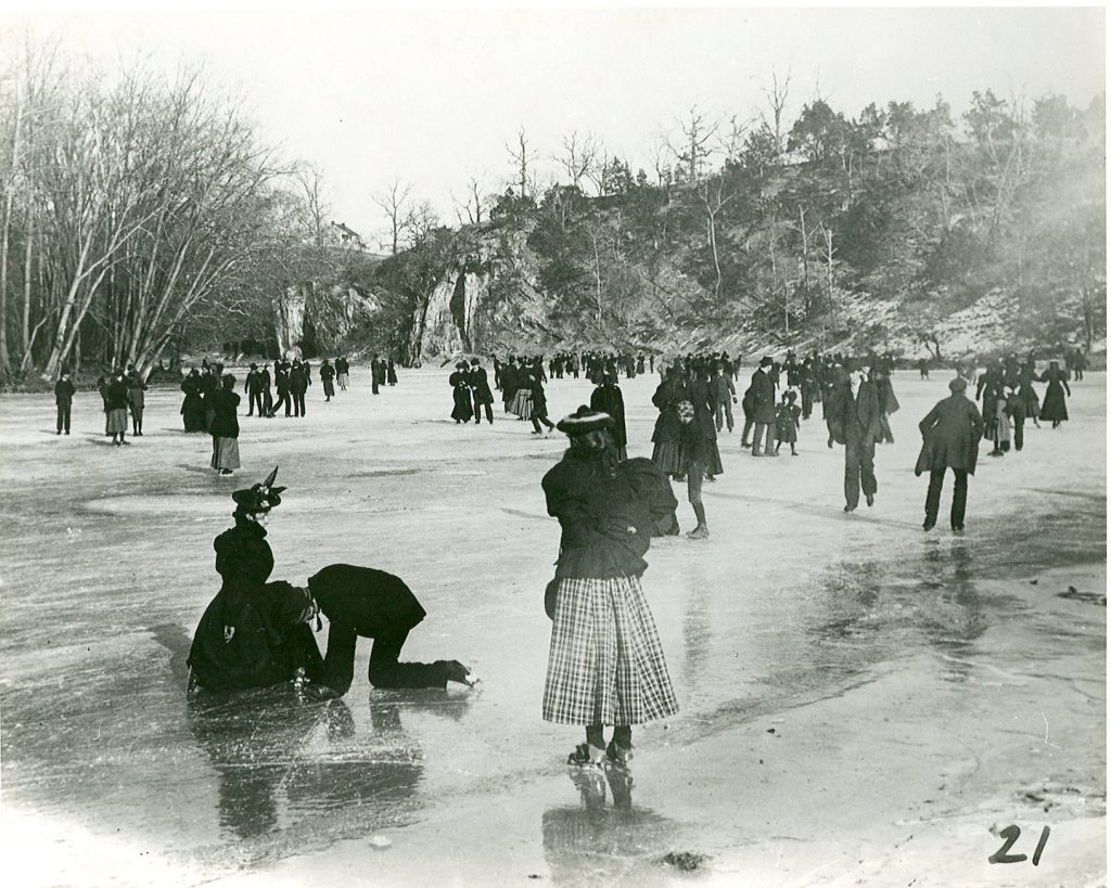 Ice skating on the Conodoguinet Creek near Cave Hill